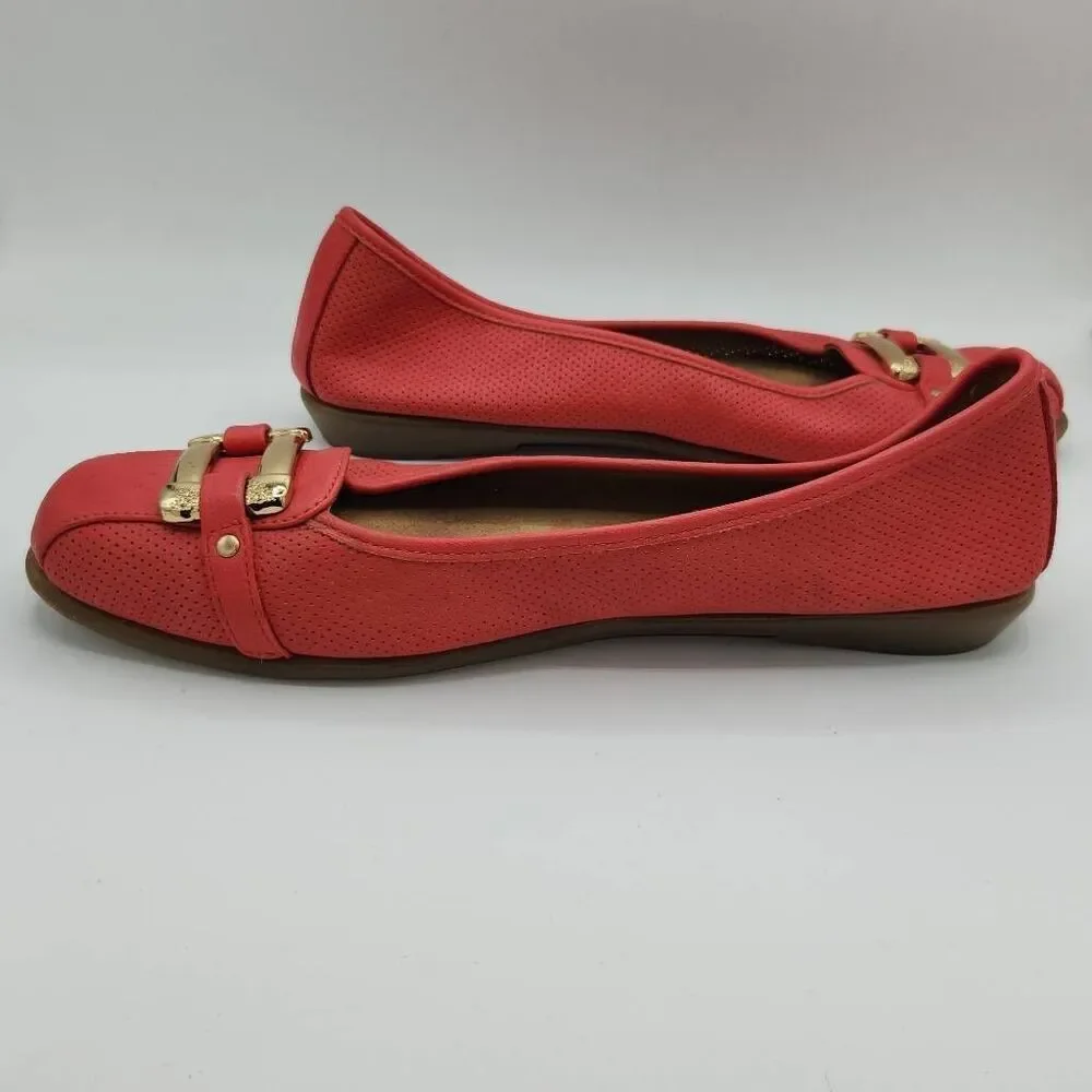 Women's Aerosoles Sherbet 2 Coral Perforated Ballet Flats Shoes Size 10M